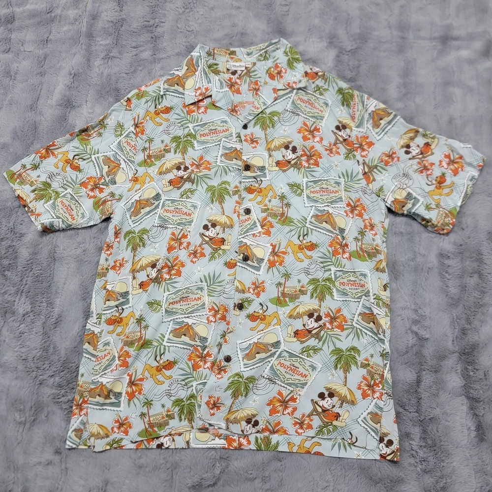 Disney Parks Shirt Mens 2XL XXL Rayon Camp Mickey Pluto Hawaii Polynesian Resort